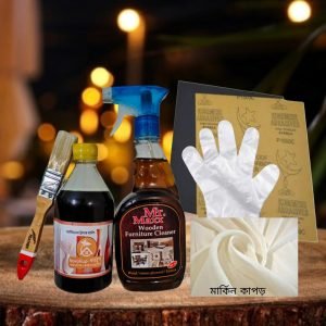 রেডিমেড বার্নিশ ৫০০ মি.লি. + ৫০০ মি.লি.ফার্নিচার ক্লিনার + স্পে মেশিন  + ব্রাশ +হ্যান্ড গ্লভস + স্পন্স